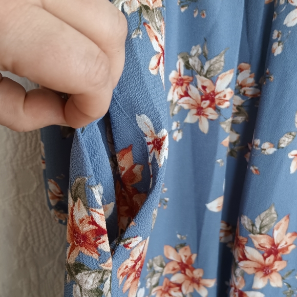 Perfect Peach Blue Babydoll Dress Floral Long Sleeve Crochet Waist Romantic Plus - Picture 5 of 12